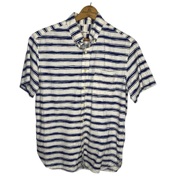 The Hill-Side Shirt Men's Large Button Down Short Sleeve USA Made Striped Blue - Picture 1 of 7